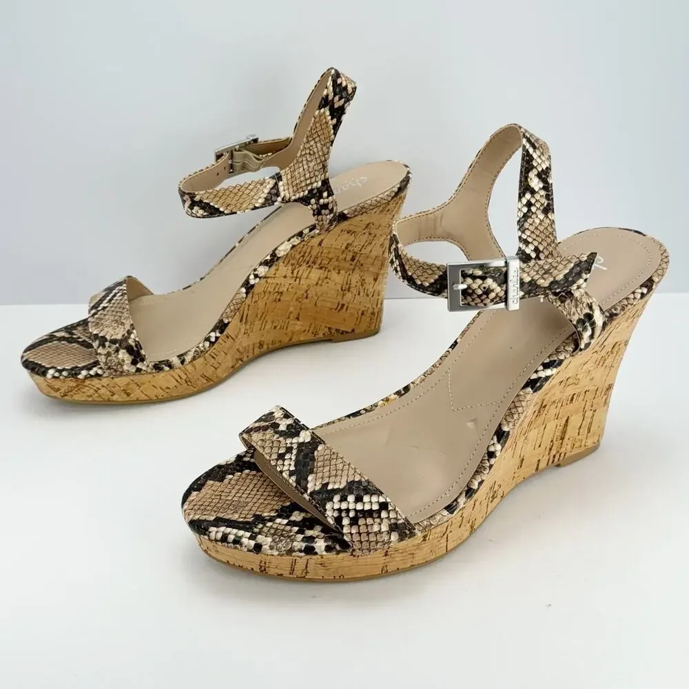 charles by charles david Tan Snake Skin‎ Print Wedge Platform Sandals Sz 11M